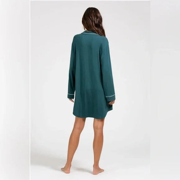 Eberjey Green Tencel Modal Long Sleeve Sleep Shirt - Picture 2 of 16